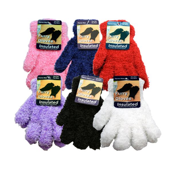 36 Units of Kids Furry Gloves Assorted Colors Fuzzy Gloves at