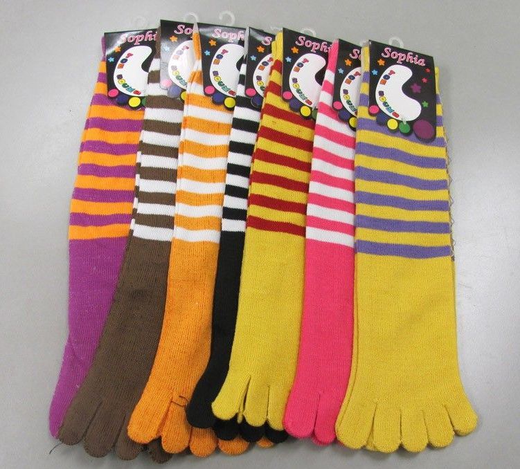 60 Units of Womens Striped Toe Socks Women's Toe Sock at