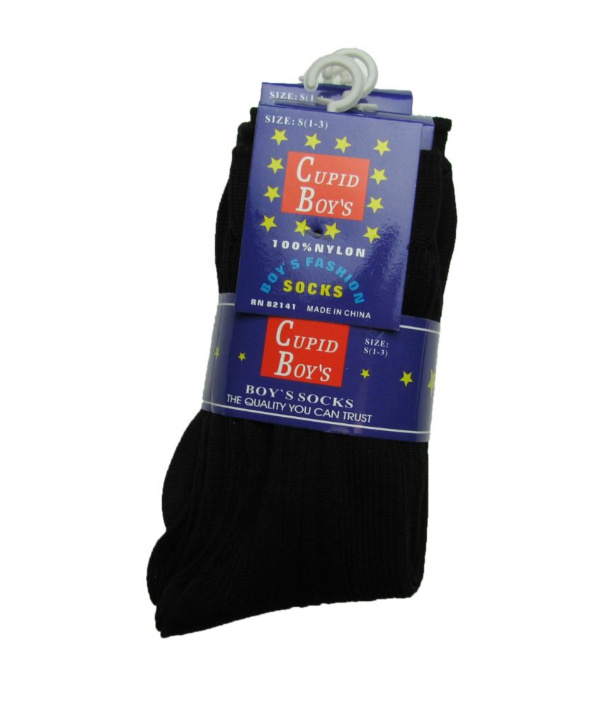 144 Units of Boys Nylon Dress Socks, Boys Uniform Socks, Solid Black