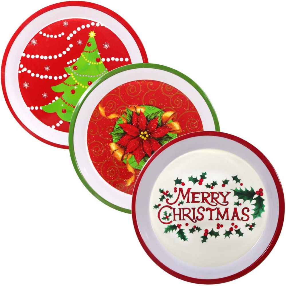 48 Units of Party Solutions Melamine Christmas Tray 12" Astd Designs