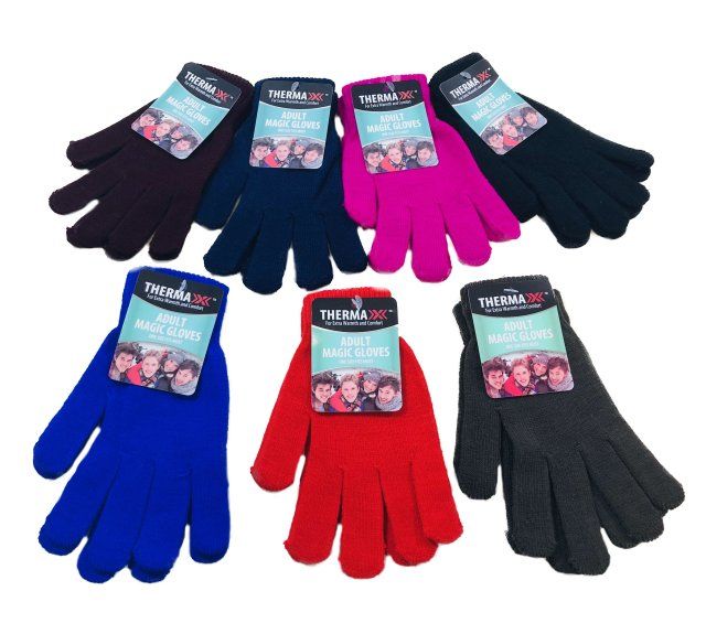 72 Units of Adult Magic Gloves Assorted Colors Knitted Stretch Gloves at