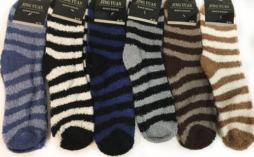 60 Units of Men's Striped Fuzzy Socks - Men's Fuzzy Socks - at ...