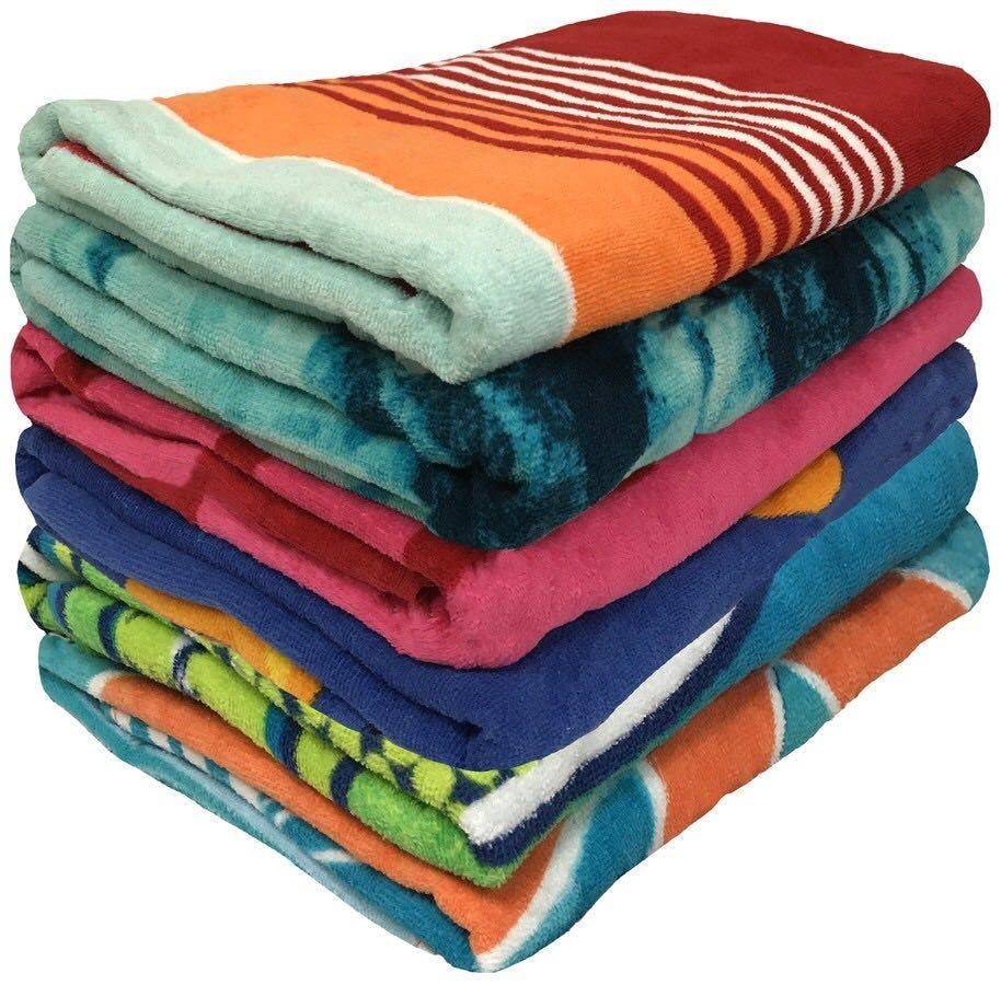 tan and white beach towels