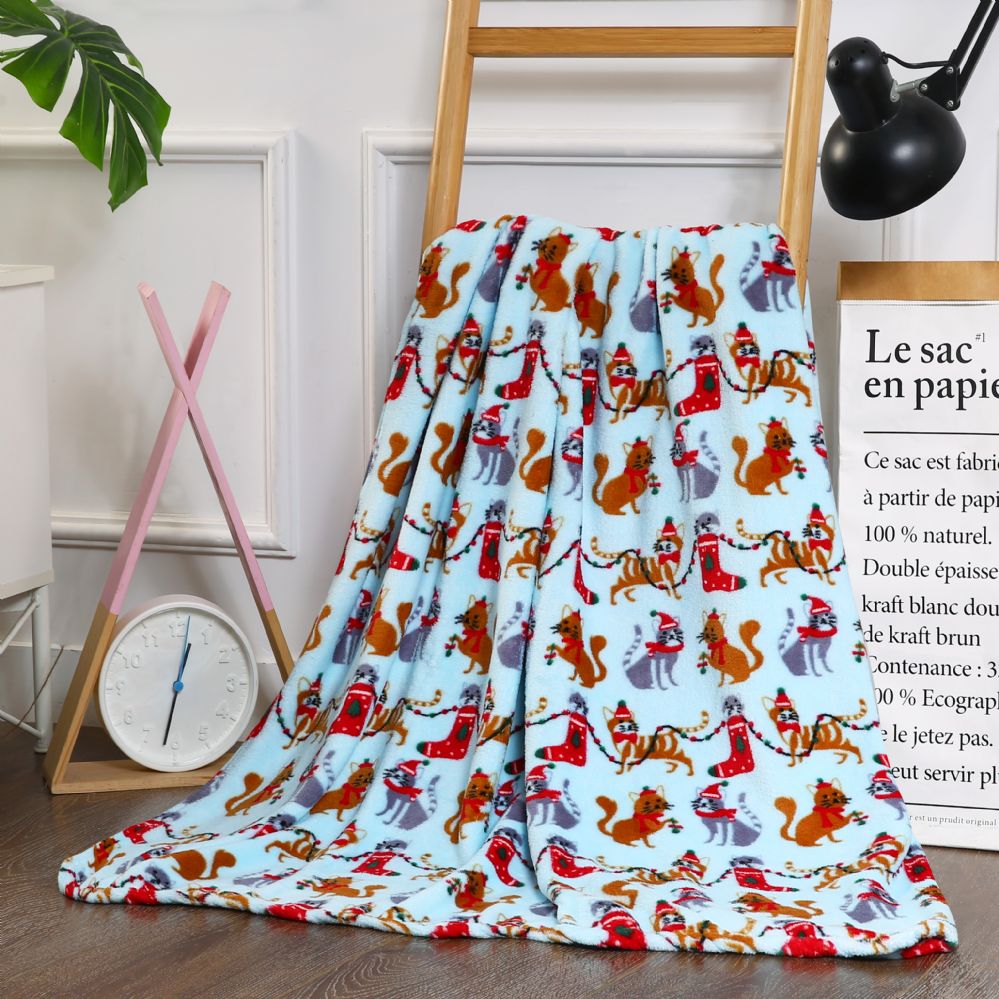 24 Units of Christmas Cats Printed Fleece Blankets Size 50 X 60