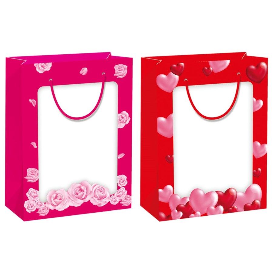 48 Units of Valentines Day Bag Window Bag Medium Valentine Gift Bag's