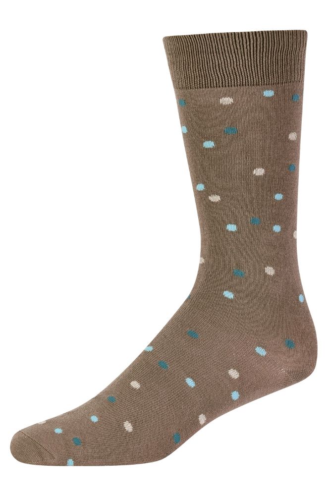 120 Units of Men's Bamboo Nylon Spandex Crew Dress Socks In Dot Khaki