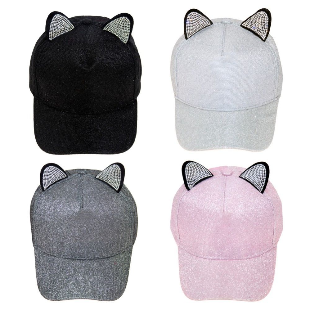 24 Units of Wholesale Glitter Cat Ears Adjustable Baseball Cap In 4