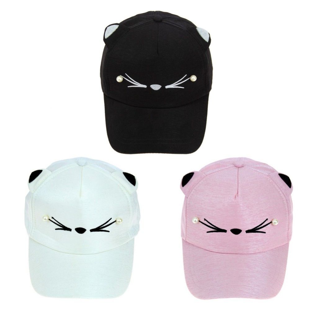 24 Units of Adjustable Cat Ears Baseball Cap In 3 Assorted Colors