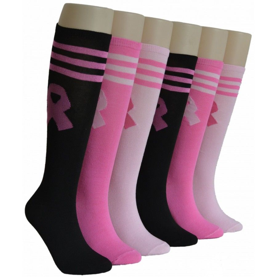 240 Units of Ladies Pink Ribbon Knee High Socks Womens Knee Highs