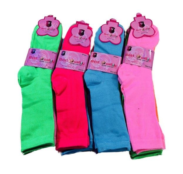 36 Units of Three Pair Ladies Crew Sock Solid Neon Colors Womens Crew