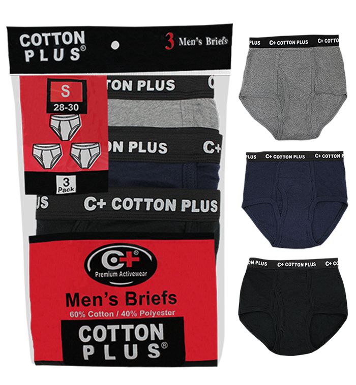 36 Units of Men's 3 Pack Assorted Color Cotton Brief, Size Large Mens