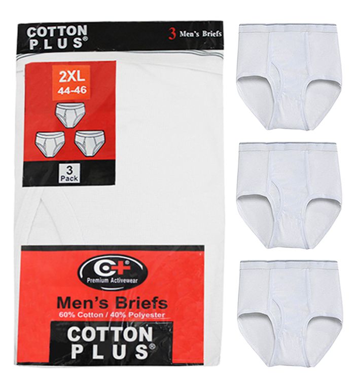 36 Units of Men's 3 Pack White Cotton Brief, Size XLarge Mens