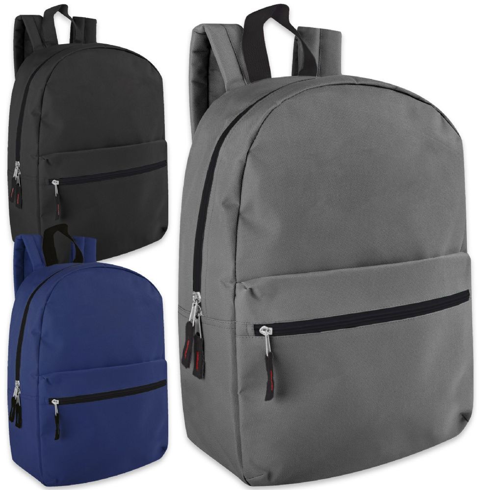 24 Units of 17 Inch Solid Backpack 3 Color Assortment Backpacks 17