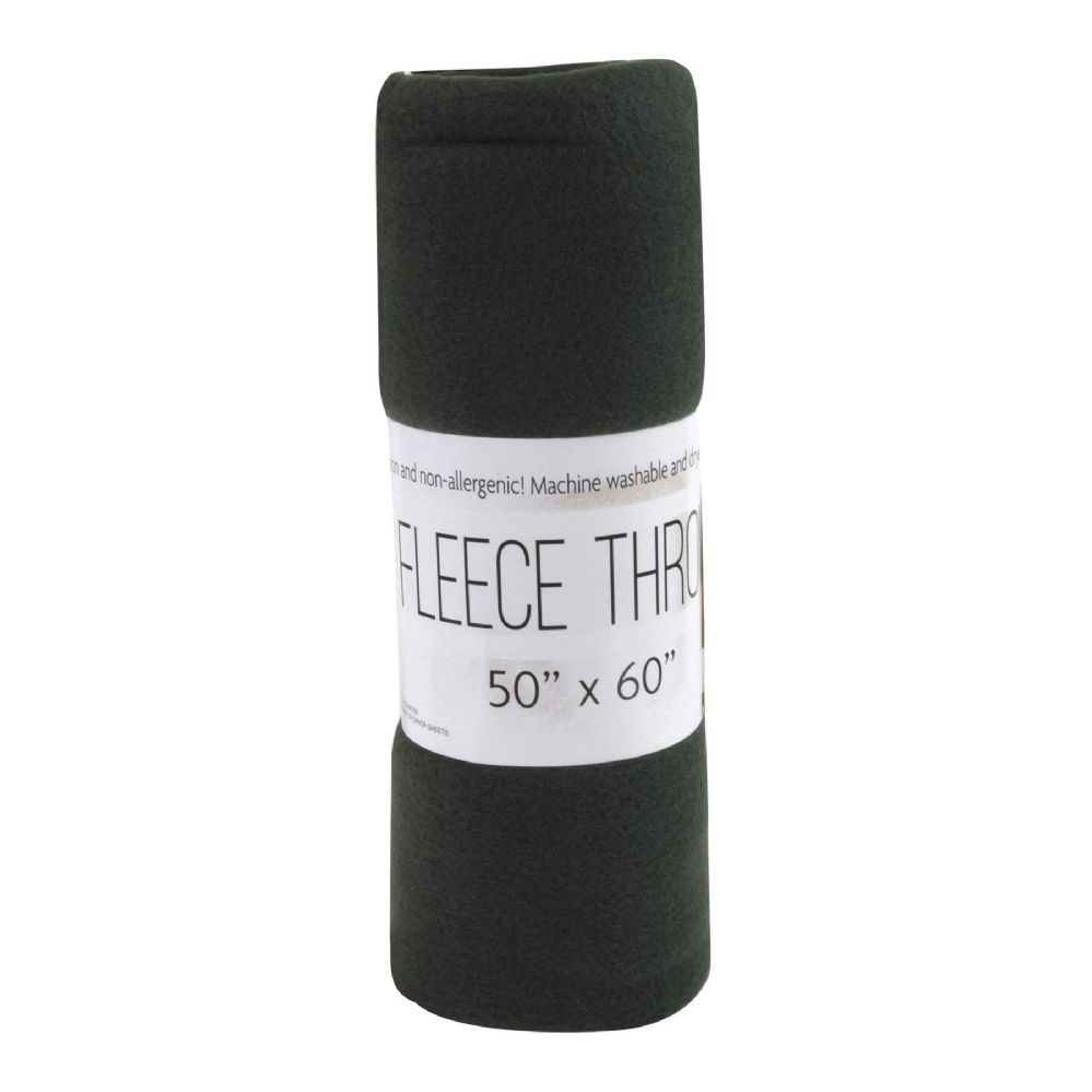 24 Units of Fleece Blankets 50" X 60" Dark Green Fleece & Sherpa