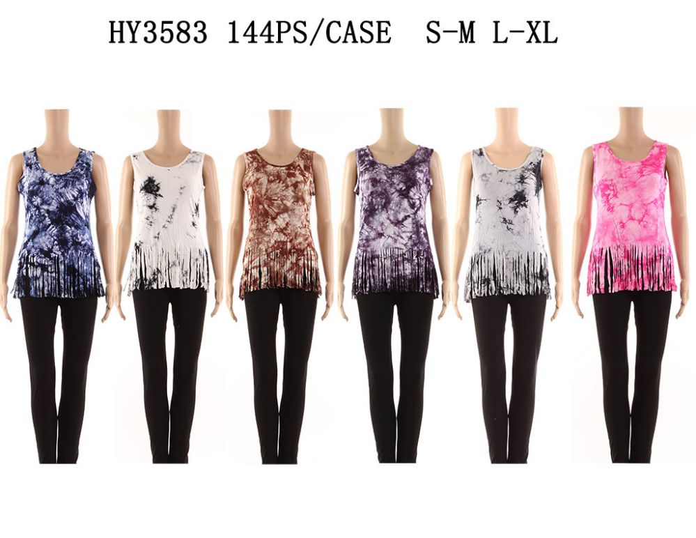 24 Units of Womens Summer Tye Dye Shirt With Fringes Womens Camisoles