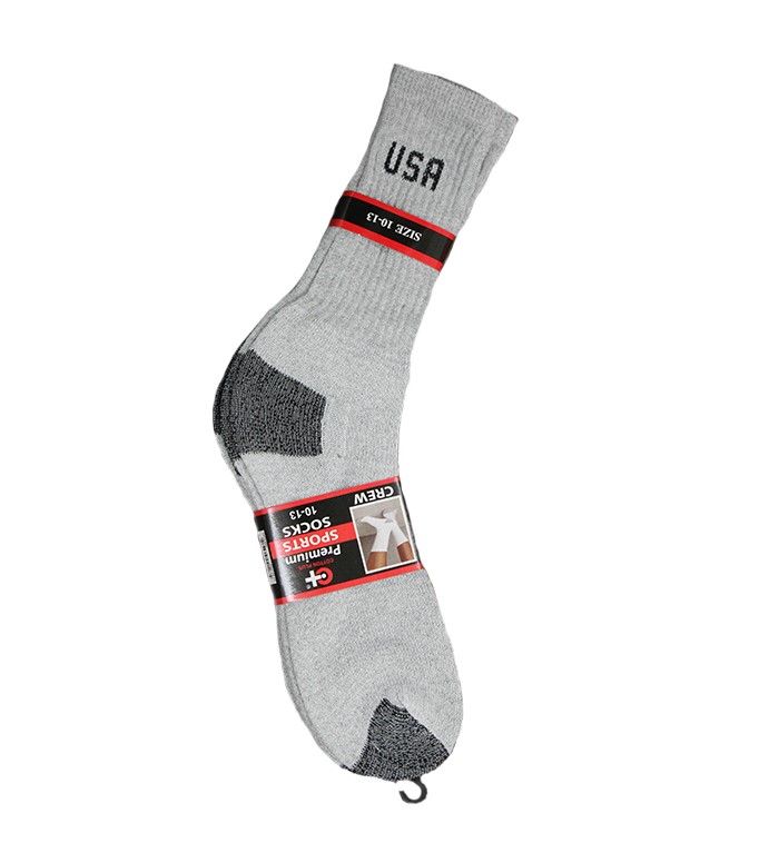 120 Units of Men's Usa Logo Heather Grey With Black Heel & Toe Crew