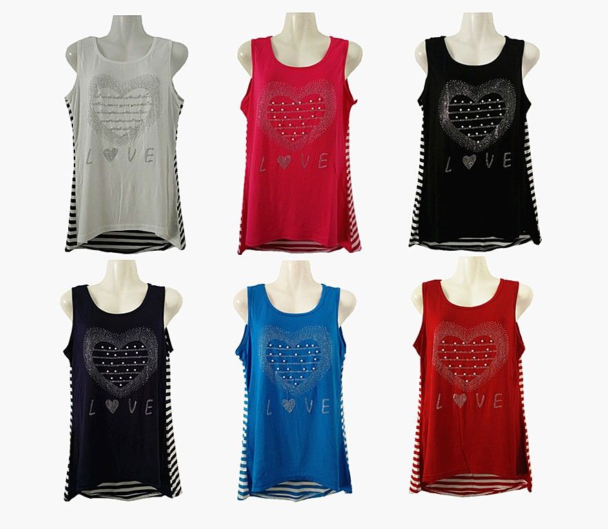 48 Units of Womens Assorted Color Love Tee Shirt With Striped Back Women's TShirts at