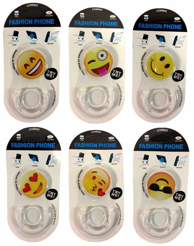 48 Units of Wholesale Collapsible Phone/tablet Grip And Stand Emoji
