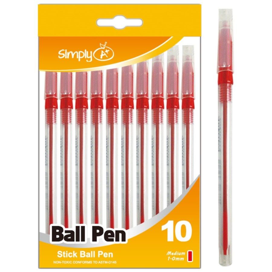 96 Units of Ten Count Stick Ballpoint Pens Red Pens at