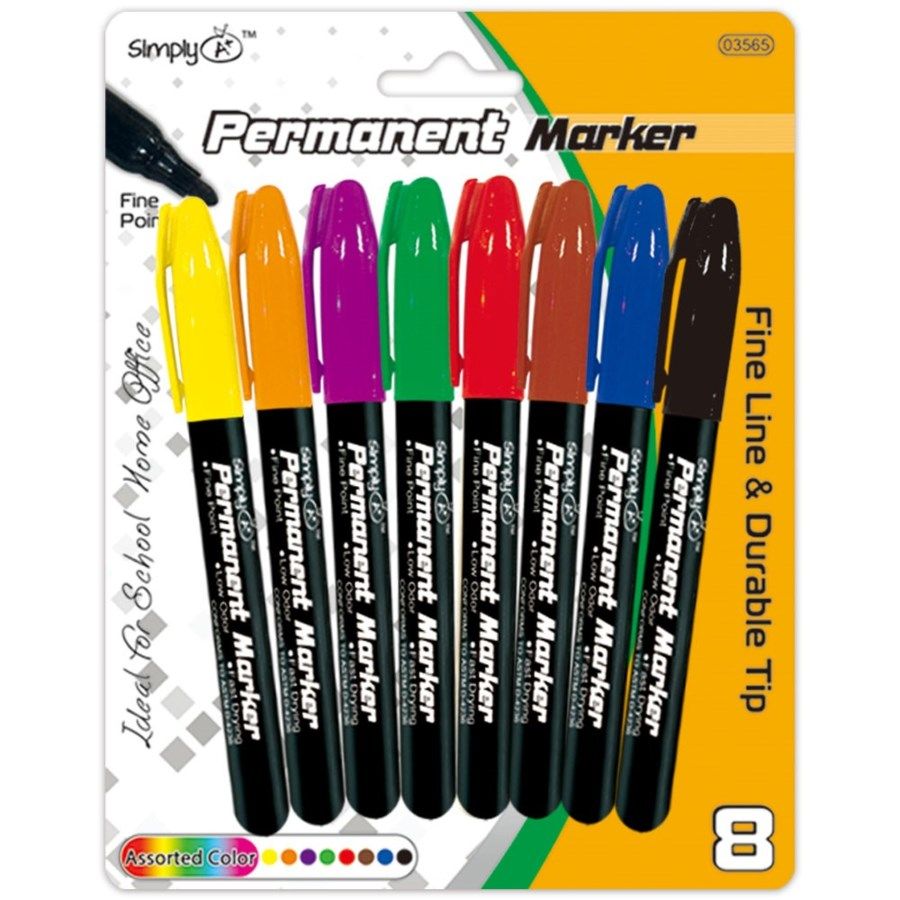 96 Units of Eight Piece Permanent Marker Assorted Color Fine Tip