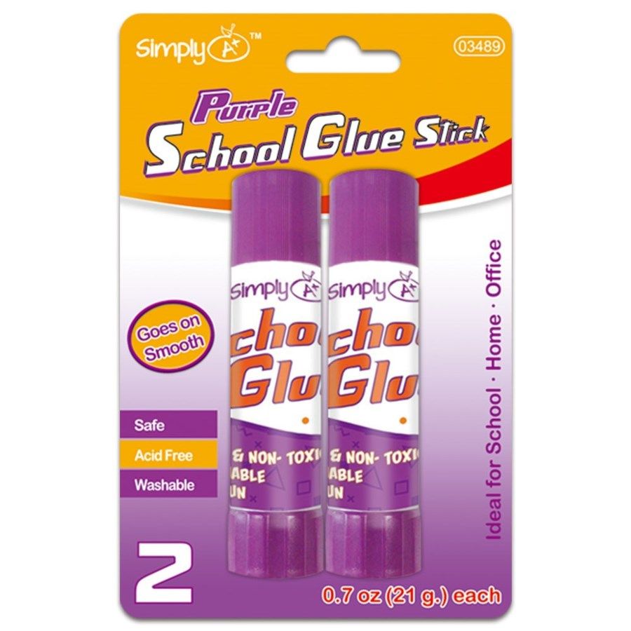 96 Units of Two Pack Purple Glue Stick Glue Office and School at