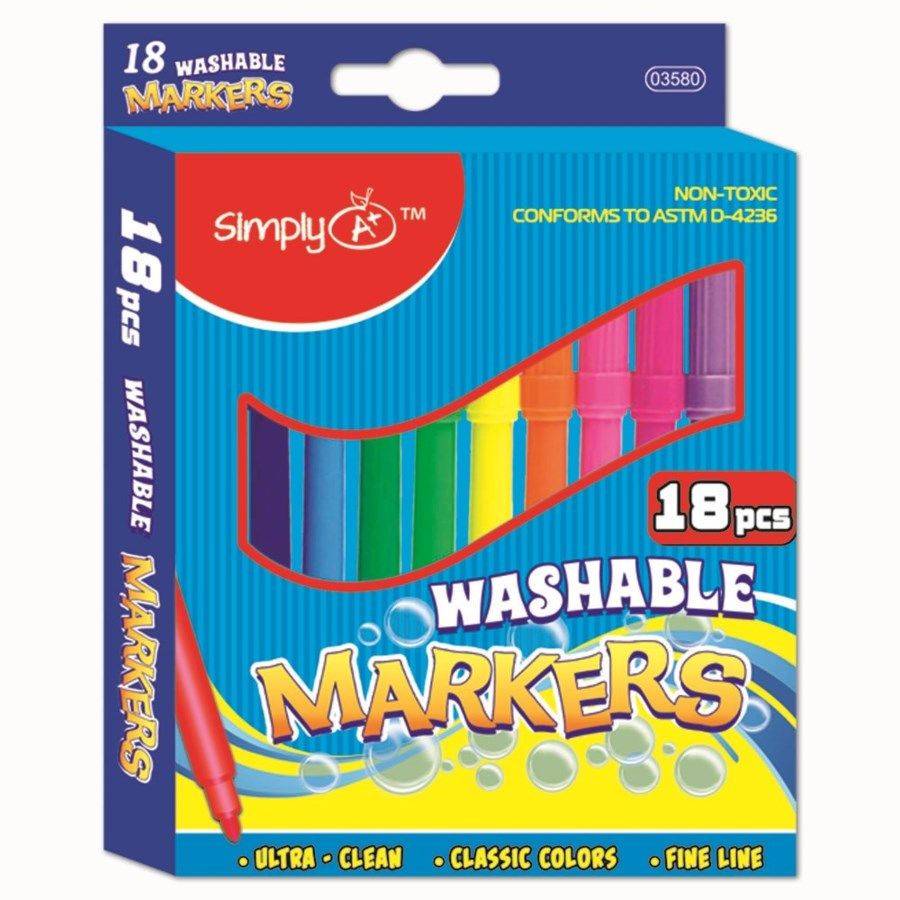 96 Units of Eighteen Piece Washable Markers Markers and Highlighters