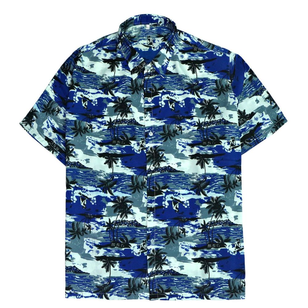 12 Units of Men's Hawaiian Navy Blue Shirt Plus Size, Size 2xL4xl