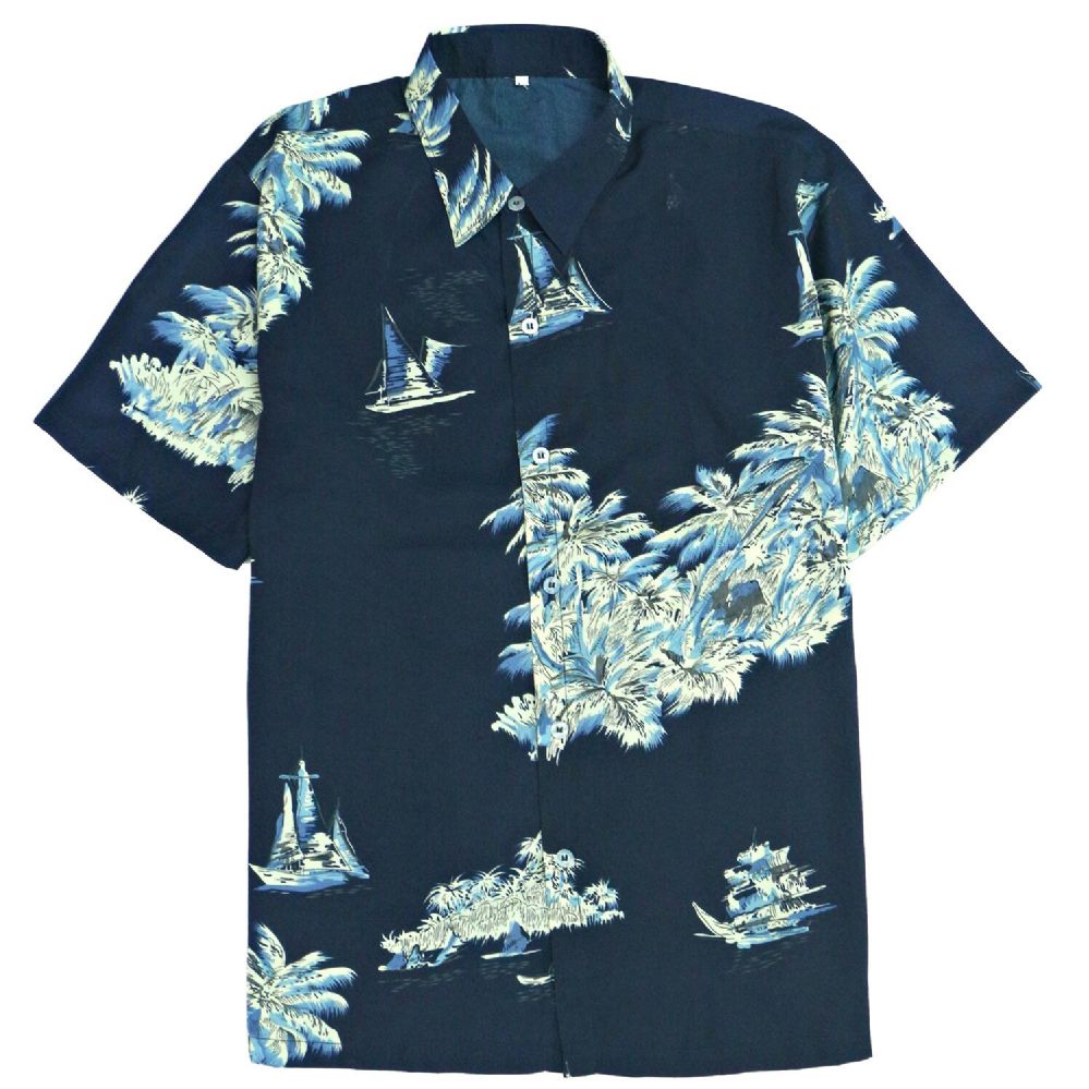 12 Units Of Men s Dark Navy Hawaiian Print Shirt Plus Size size 2xL