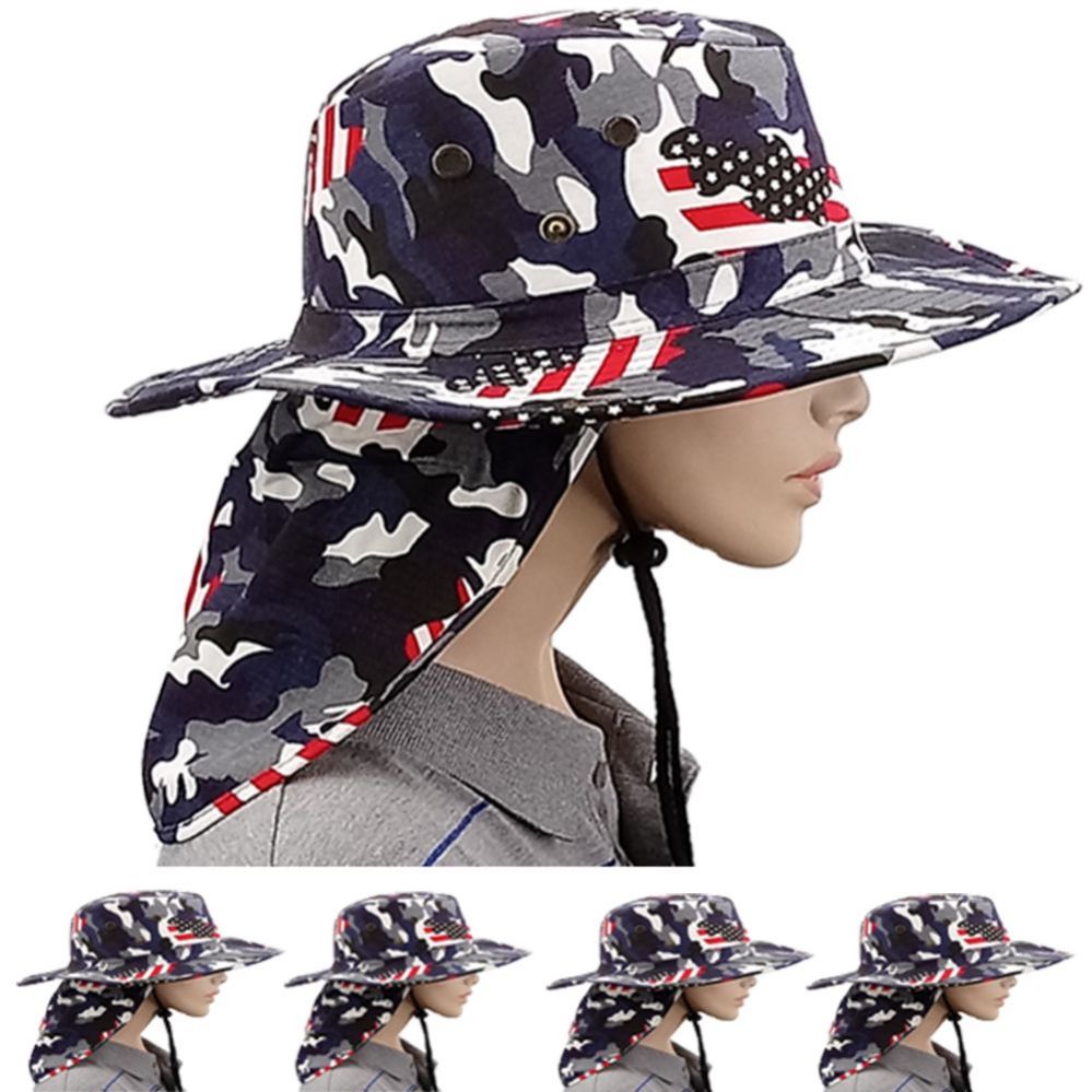 24 Units of Men Summer Hat In Camouflage American Flag With Back Flapper Sun Hats at