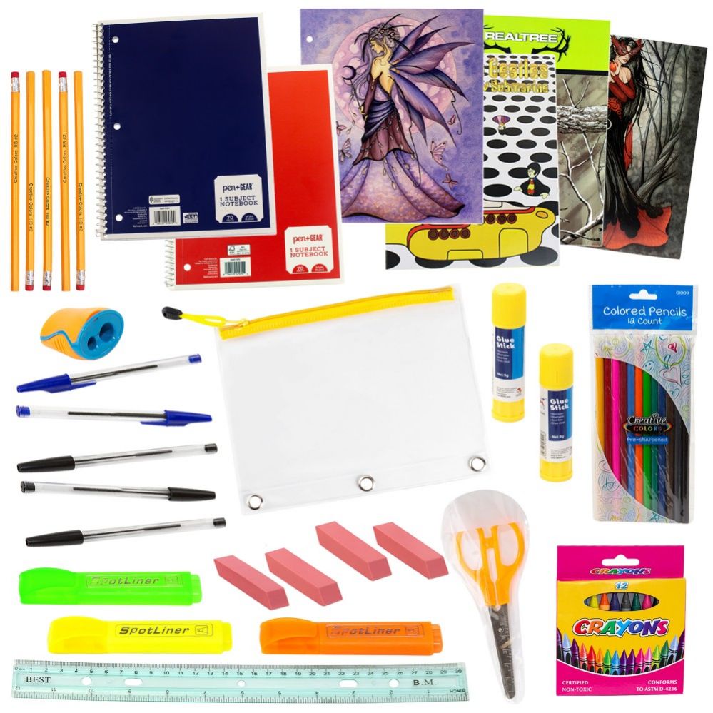 12 Units of 53 Piece Wholesale Kids School Supplies Kit School Supply Kits at