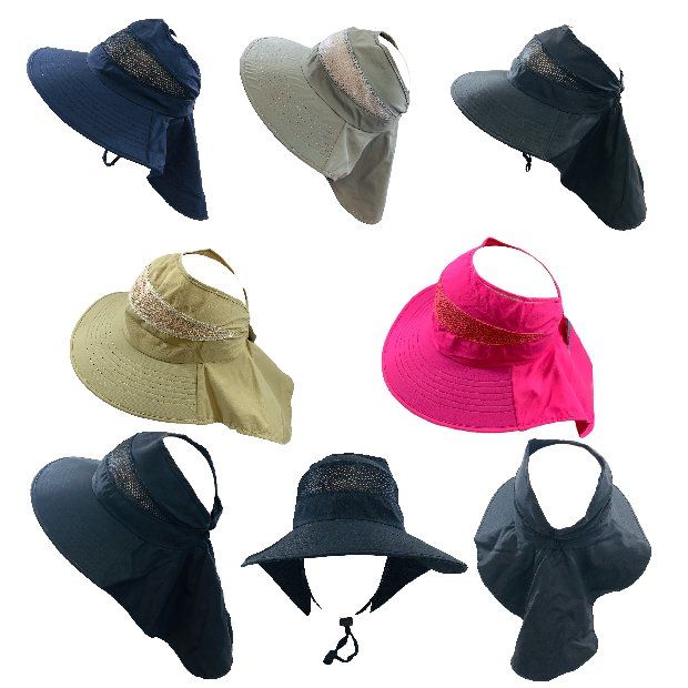 24 Units of Ladies Pony Tail Canvas Mesh Hat With Flap Sun Hats at