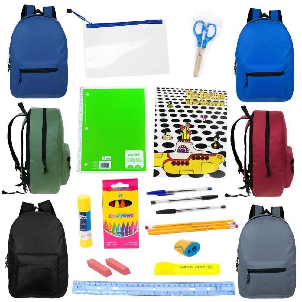 24 Units of 17" Backpacks With 20 Piece School Supply Kit School