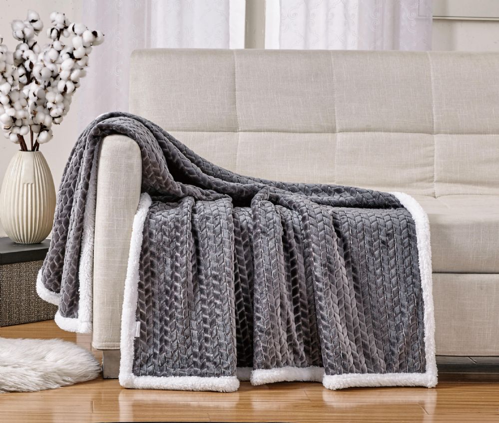 10 Units of Braided 50 X 60 Sherpa Throw In Grey Fleece & Sherpa