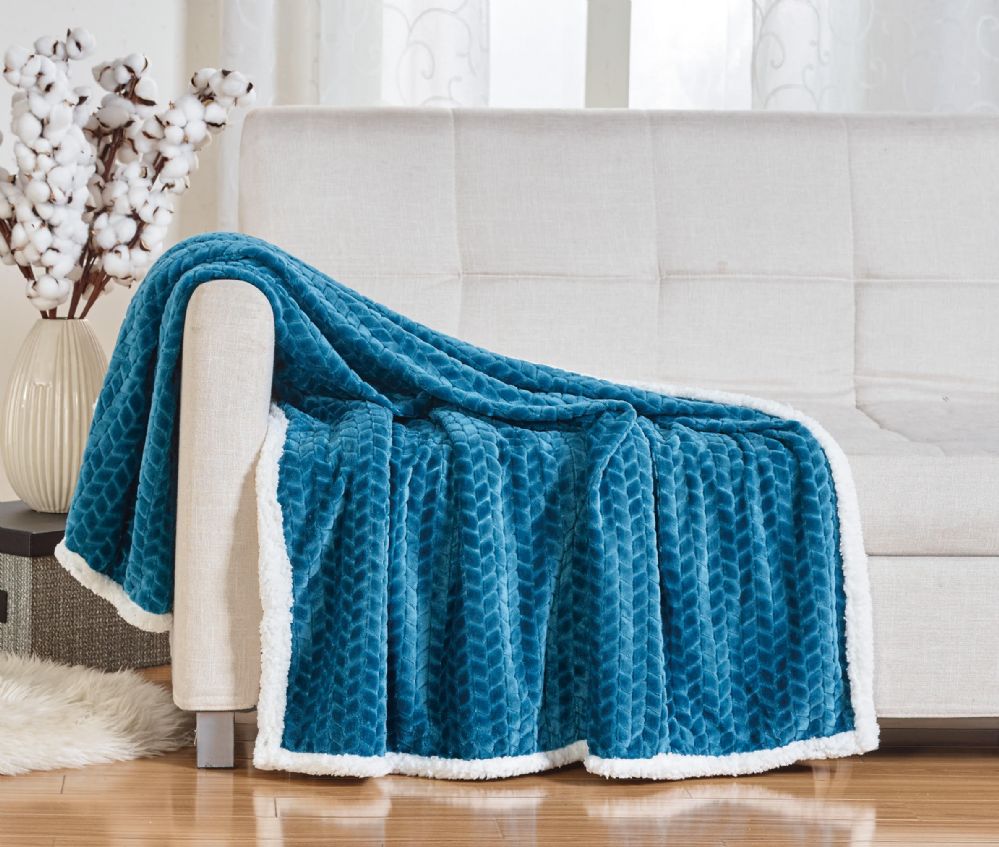 10 Units of Braided 50 X 60 Sherpa Throw In Teal Fleece & Sherpa