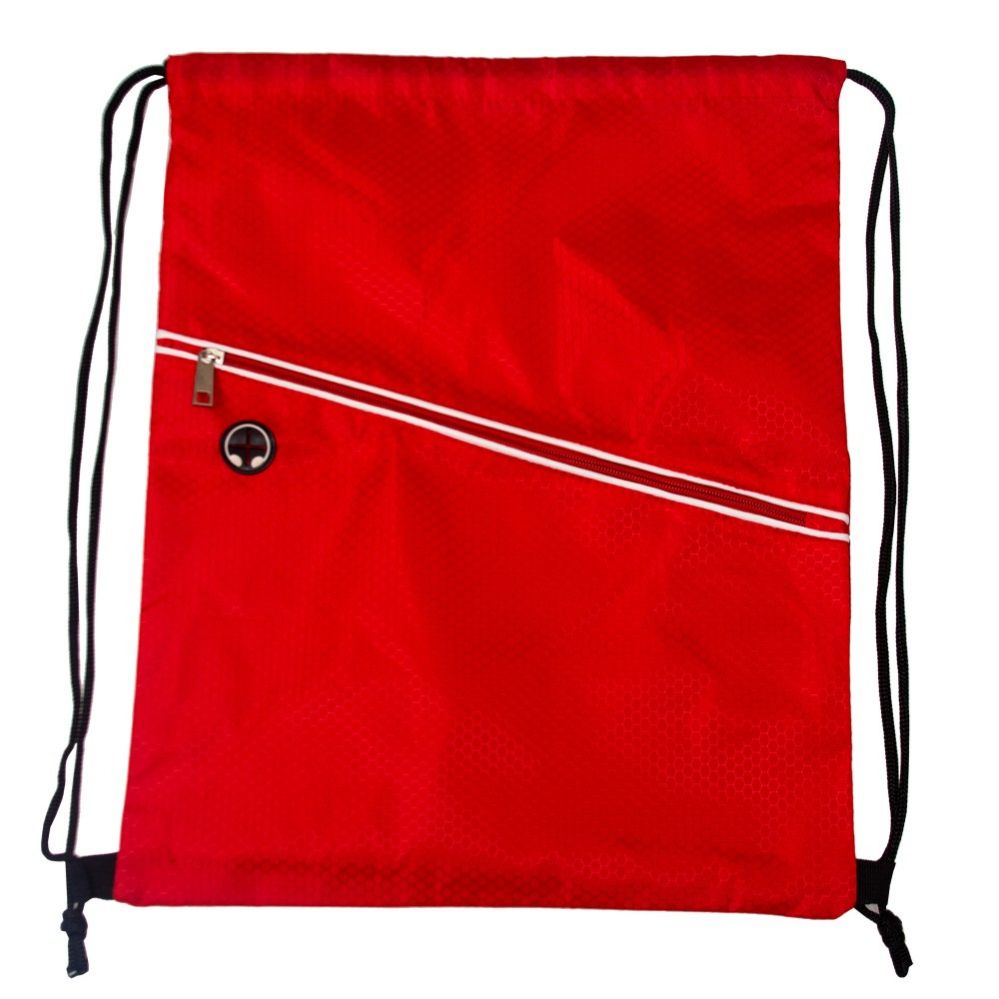 48 Units of Drawstring Cinch Backpacks With Zipper Pocket In Red Draw String & Sling Packs
