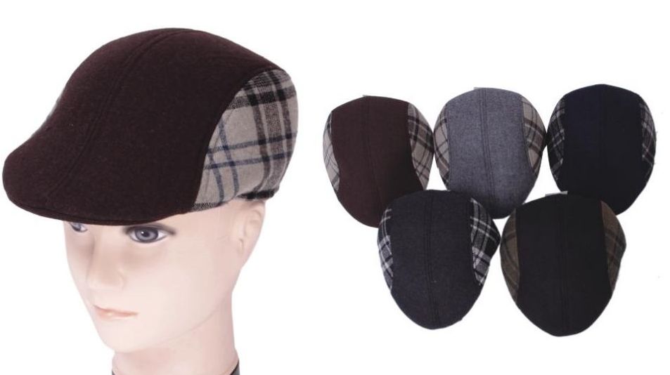 72 Units of Men's Plaid Design Drivers Cap With Ear Flap Fedoras