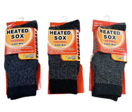 24 Units of 1pr Men's Heated Sox Thermal Crew Socks 10-13 [brushed ...