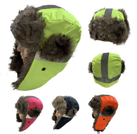 24 Units of Aviator Hat with Fur Trim [Neon with Reflective Strip] Trapper Hats at