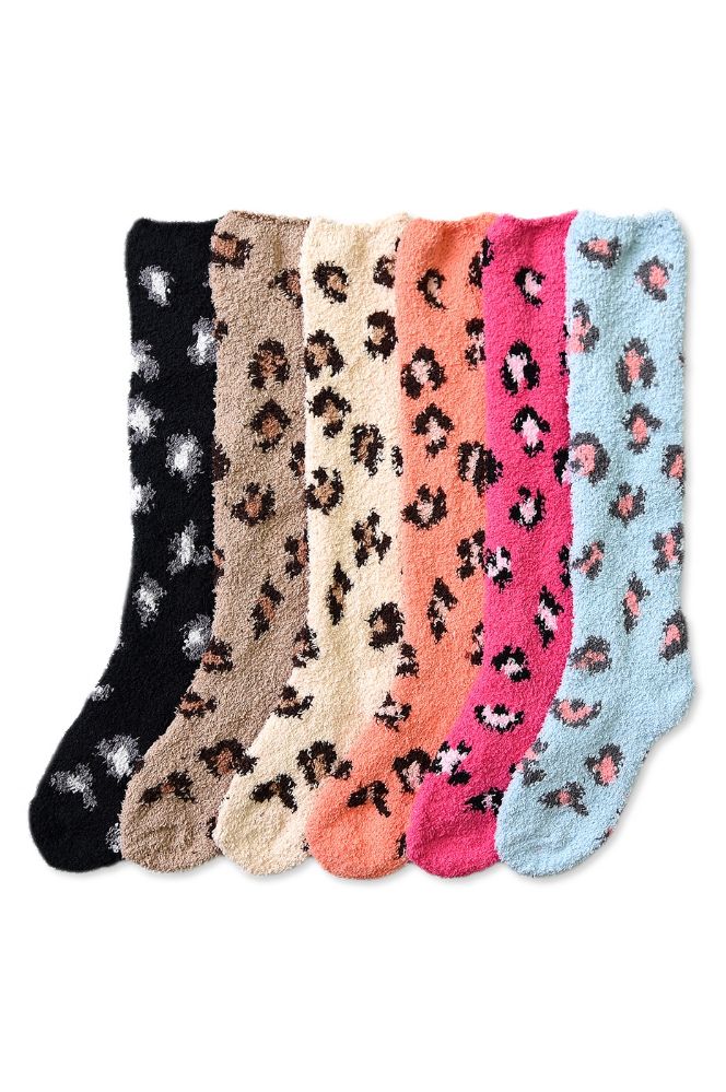 120 Units of Womens Leopard Print Fuzzy Plush Knee High Socks Womens