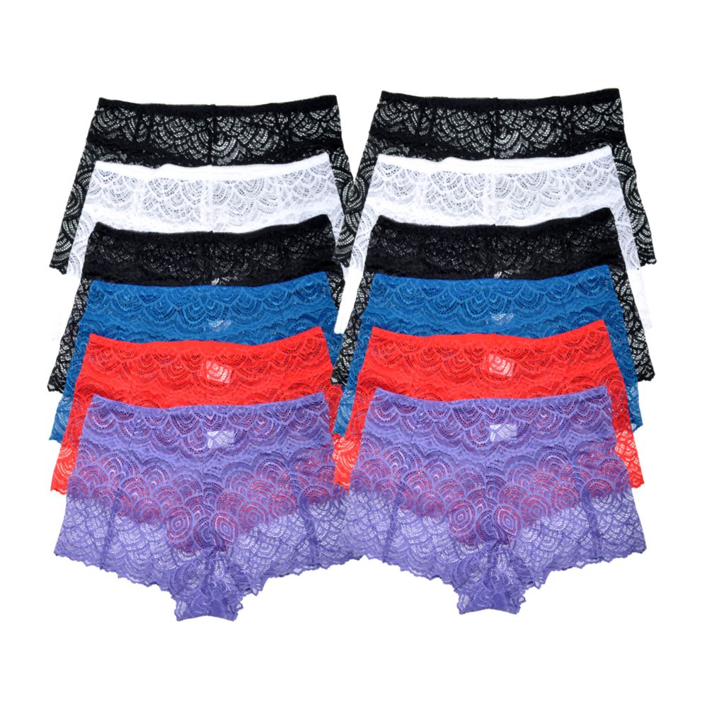 72 Units of Angelina Lace MiDRise Waist Boyshorts Womens Panties