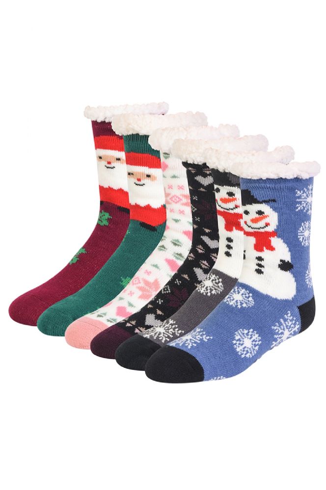 48 Units of Cozy Thermal Christmas Printed NoNSkid Socks Size 911
