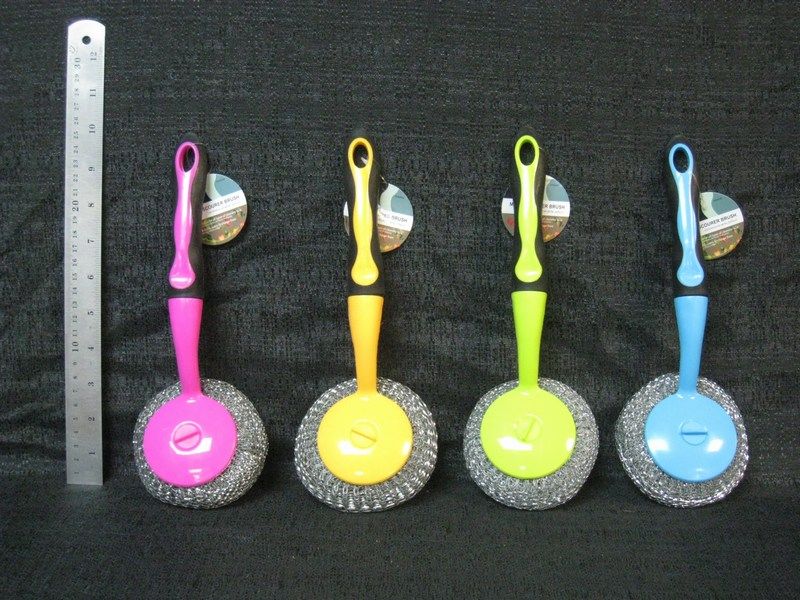 24 Units of Plastic Scourer Brush With Removable Handle Assorted Color