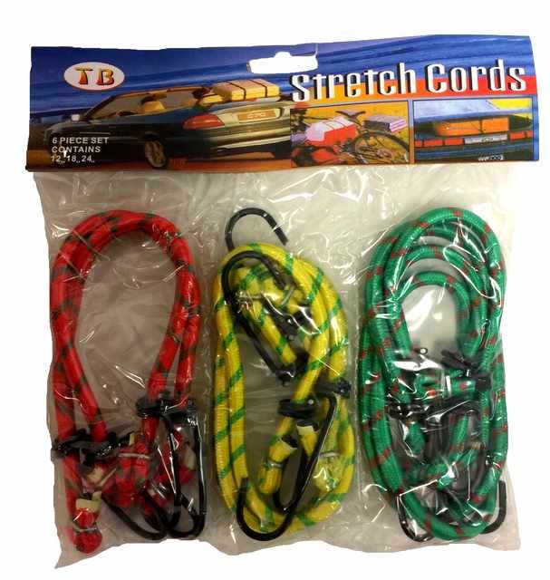 48 Units of 6 Pieces Bungee Cord Assorted Size Bungee Cords at