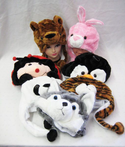 36 Units of Animal Hats Plush For Kids Assorted Hat Animals Critter Cap