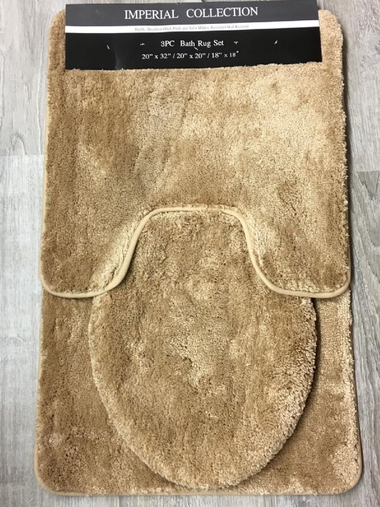 12 Units of Imperial Bathroom 3 Piece Rug Set In Taupe Bath Mats at
