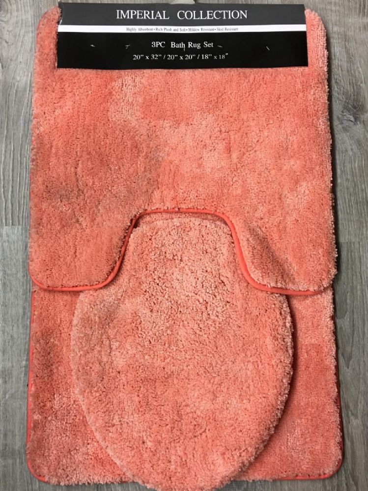 12 Units of Imperial Bathroom 3 Piece Rug Set In Coral Bath Mats at