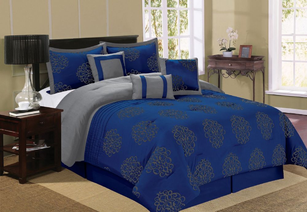 4 Units of Bertha Queen Navy 7 Piece Comfy Bedding Set Comforters