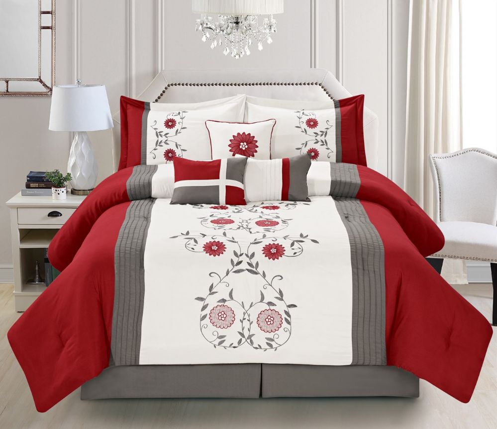 4 Units of Mia King Size Red 7 Piece Comfy Bedding Set Comforters