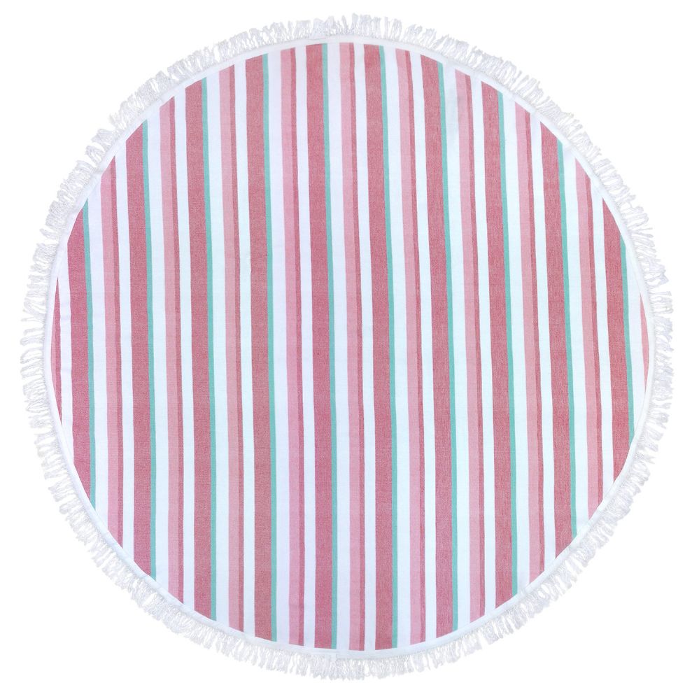 12 Units of Round Beach Towels In Pink 100 Percent Cotton 60x60 Round