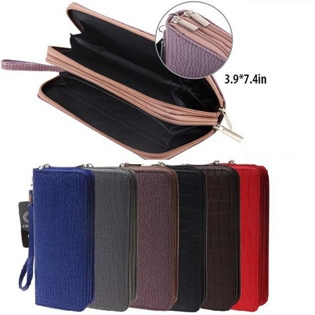 24 Units of Ladies Dual Zipper Wallet With Wrist Strap [textured Design ...